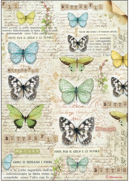 Рисовая бумага для декупажа Бабочки и текст Stamperia DFSA4178